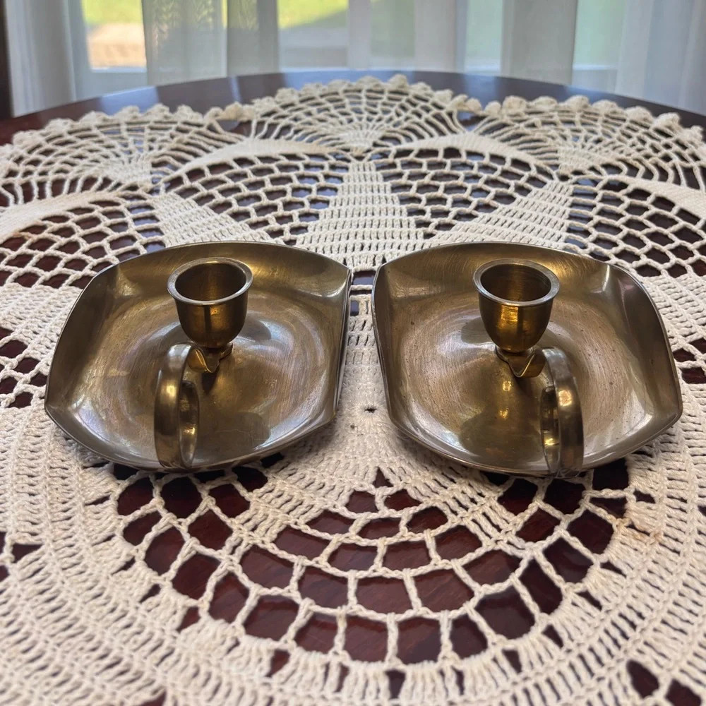 Brass Candle Holders Elegant Gold Vintage MCM Antique Boho Cottage Home Decor